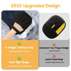 Wqapey glove on hand demonstrates secure grip for easy fur removal on sofas