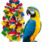 WQY GroceryShop parrot toy large-bird blocks shows colorful wooden blocks for larger parrots.