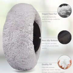 wrkfree extra small donut dog bed closeup plush faux fur exterior emphasizes comforting warmth.