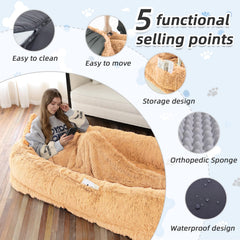 WROS Human Dog Bed plush faux fur cover in pumpkin color looks soft and warm