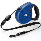 WRSOMIT retractable dog leash 26ft blue with anti-slip handle for longer, comfortable walks.