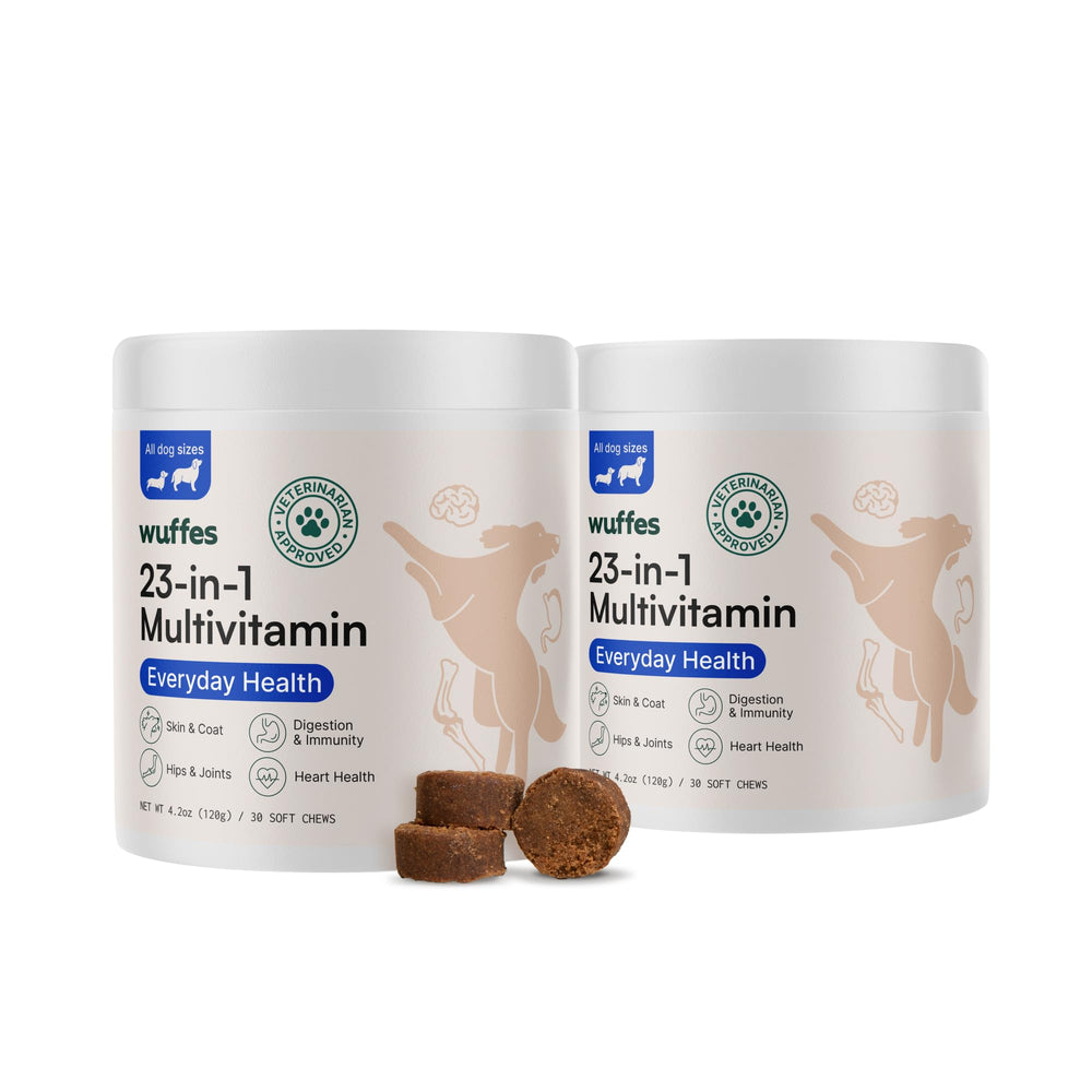 Wuffes 23-in-1 bundle hero shows two-pack for multi-dog homes and shelf-ready convenience