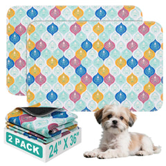 WUFFLYDRY washable pee pad bohemian pattern front view with ample 24x36 coverage.