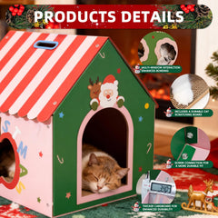 WUGO Christmas Cat Scratcher House entrance—spacious inner area invites easy access and comfy lounging.