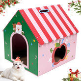 WUGO Christmas Cat Scratcher House side view—durable cardboard for lasting indoor play and claws maintenance.