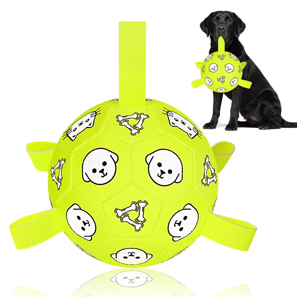 WYNTRIUM 8-inch dog ball with straps for fetch and tug
