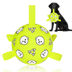 WYNTRIUM 8-inch dog ball with straps for fetch and tug