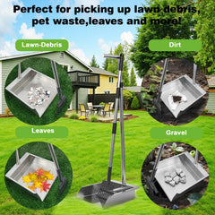 XDMURYM pooper scooper stainless-steel tray resists rust for outdoor use.