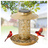 XDW-GIFTS bronze solar bird feeder front view with night glow for patios