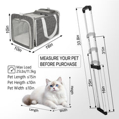 Xeoca pet carrier rolling base detaches for handheld use during trips.