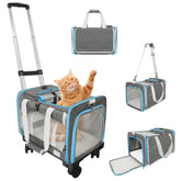 Xeoca pet carrier under seat shows airline-friendly size for compact travel.