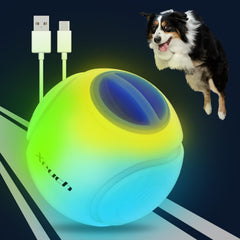 Xeuch light-up dog ball front view with blue glow for nighttime fetch