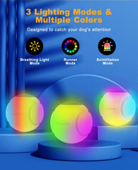 Xeuch light-up dog ball side-lit showing vibrant color patterns for curious play