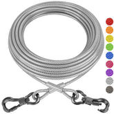 XiaZ dog tie out cable 100ft coil shows sturdy stainless steel wire for safe outdoor use.