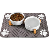 Xihan dog bowls wood stand side view for elevated feeding and comfort