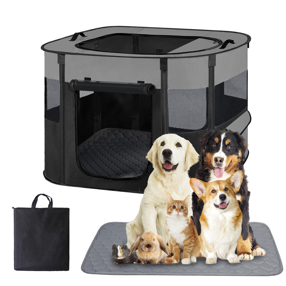 Xihan pet playpen in grey setup for indoor playtime and safe space.
