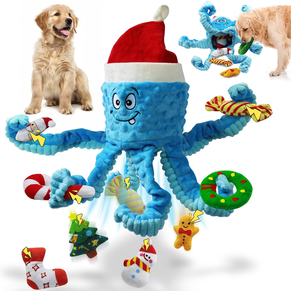 XIHULGJIN Christmas octopus dog toy blue for interactive holiday play.