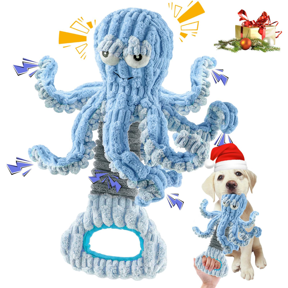 XIHULGJIN squeaky octopus dog toy in blue for interactive play and gentle chewing.