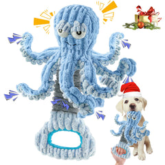 XIHULGJIN squeaky octopus dog toy in blue for interactive play and gentle chewing.