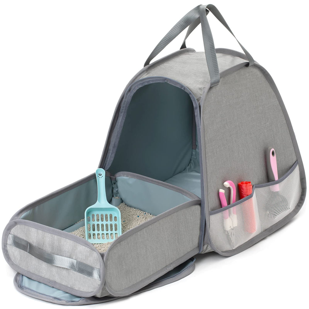 XingYunEr collapsible travel cat litter box side view showing sturdy stability for travel