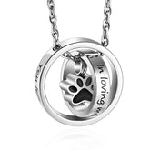 XIUDA Paw Print Urn Pendant closeup shows secure seal for keepsakes
