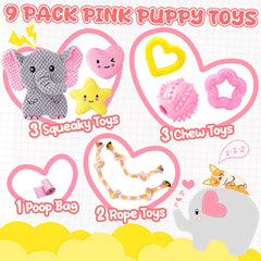 XIUGOAL pink puppy toys 9-pack rubber-chew—durable teething toy for energy burn