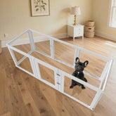XKGSLNB clear acrylic dog playpen assembled for quick indoor setup and safe play.