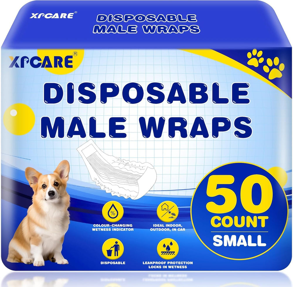 XPCARE 50-count disposable male dog diapers packaging for easy bulk purchase