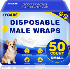 XPCARE 50-count disposable male dog diapers packaging for easy bulk purchase