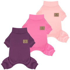 XPUDAC fleece dog pajamas in purple back view offer plush warmth for chilly walks.