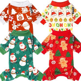 XPUDAC 4-piece dog Christmas pajamas with Santa and snowman print for festive photos.