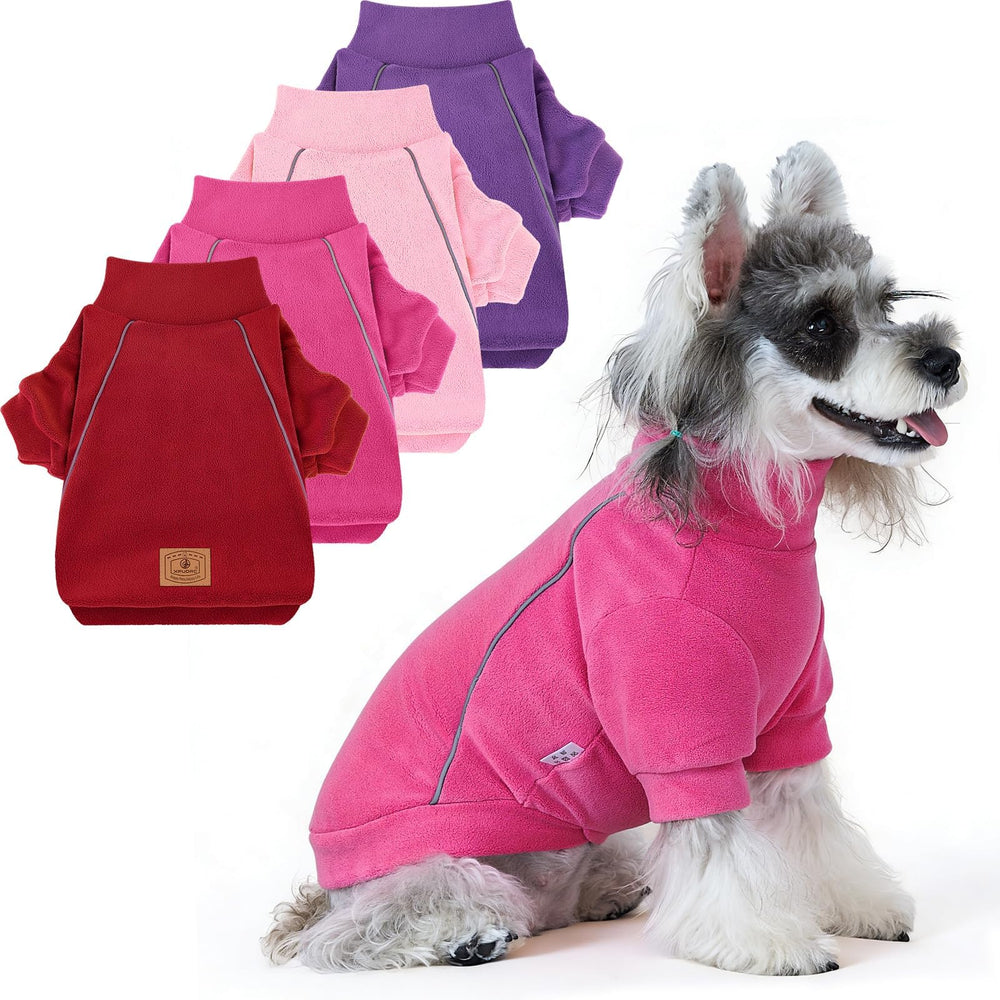 XPUDAC 4-pack dog sweaters in purple, pink, and red offering cozy winter warmth.