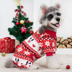 XPUDAC Christmas dog pajamas back view with festive print for holiday celebration.