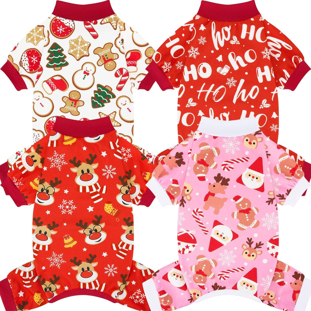 XPUDAC Christmas dog pajamas pack front view for cozy holiday wear and easy layering.