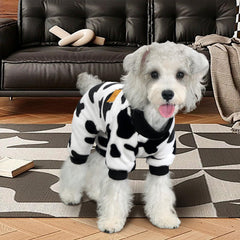 XPUDAC Cow Dog Sweater pattern closeup emphasizes milk cow print style