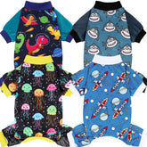XPUDAC dog pajamas in dinosaur pattern keep small dogs warm during playtime.