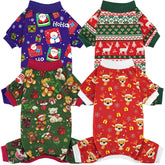 XPUDAC four-pack dog Christmas pajamas in festive patterns for cozy nights and photos.