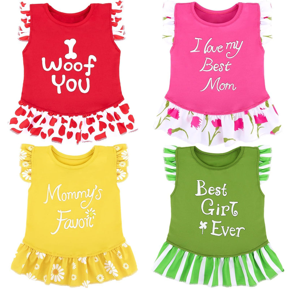 XPUDAC four-piece dog dress set with flower design for small dogs, stylish everyday wear.