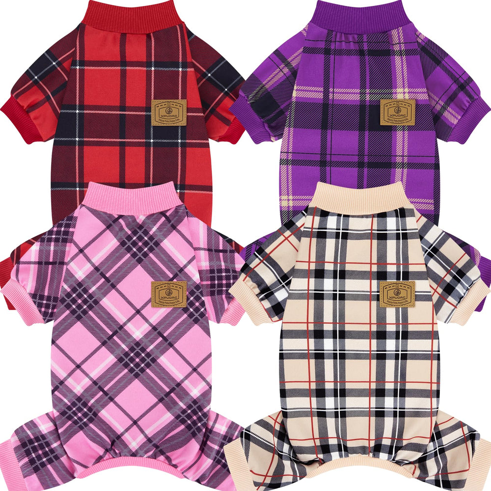 XPUDAC plaid dog pajamas front view, cozy all-day comfort.