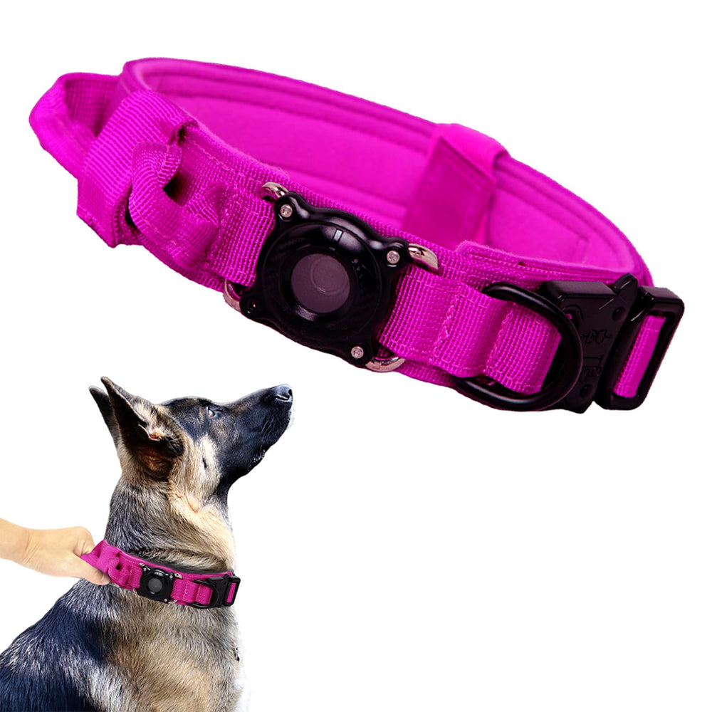 Xqpetlihai AirTag dog collar rose red for secure outdoor tracking.