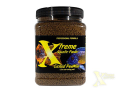 Xtreme Cichlid PeeWee Pellets closeup showing tiny 1.5mm size for versatile feeding.
