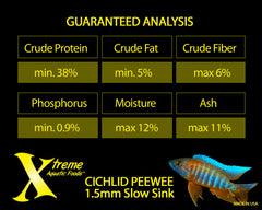 Xtreme Cichlid PeeWee Pellets feeding scene demonstrates slow-sinking behavior.
