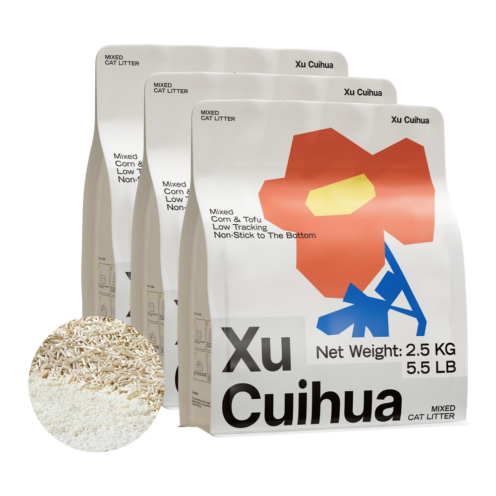 XuCuiHua Tofu Mix Cat Litter packaging demonstrates a 3-bag set for easy purchase and storage