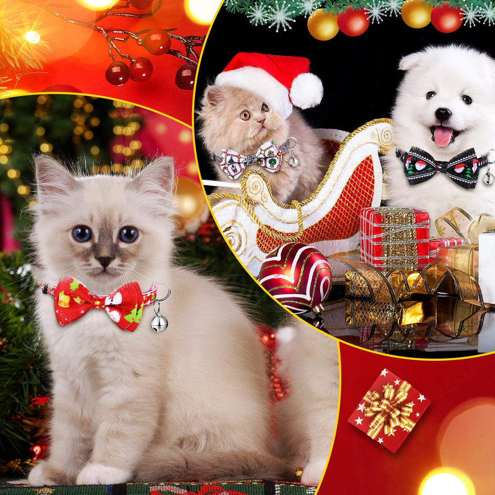 Xuniea Christmas cat collar with removable bow-tie close-up for easy holiday styling