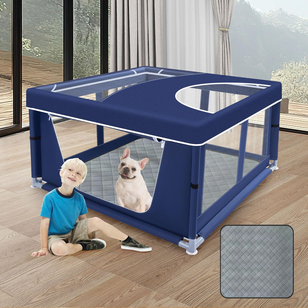 XVISHX puppy playpen cover provides protected outdoor play space.