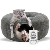 XWIDE MeowMansion donut cave in gray offers a spacious hideaway for cozy naps and play.