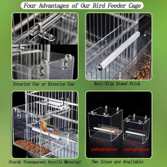 Xxmbbjy clear acrylic bird feeder closeup emphasizes easy cleaning and visibility.
