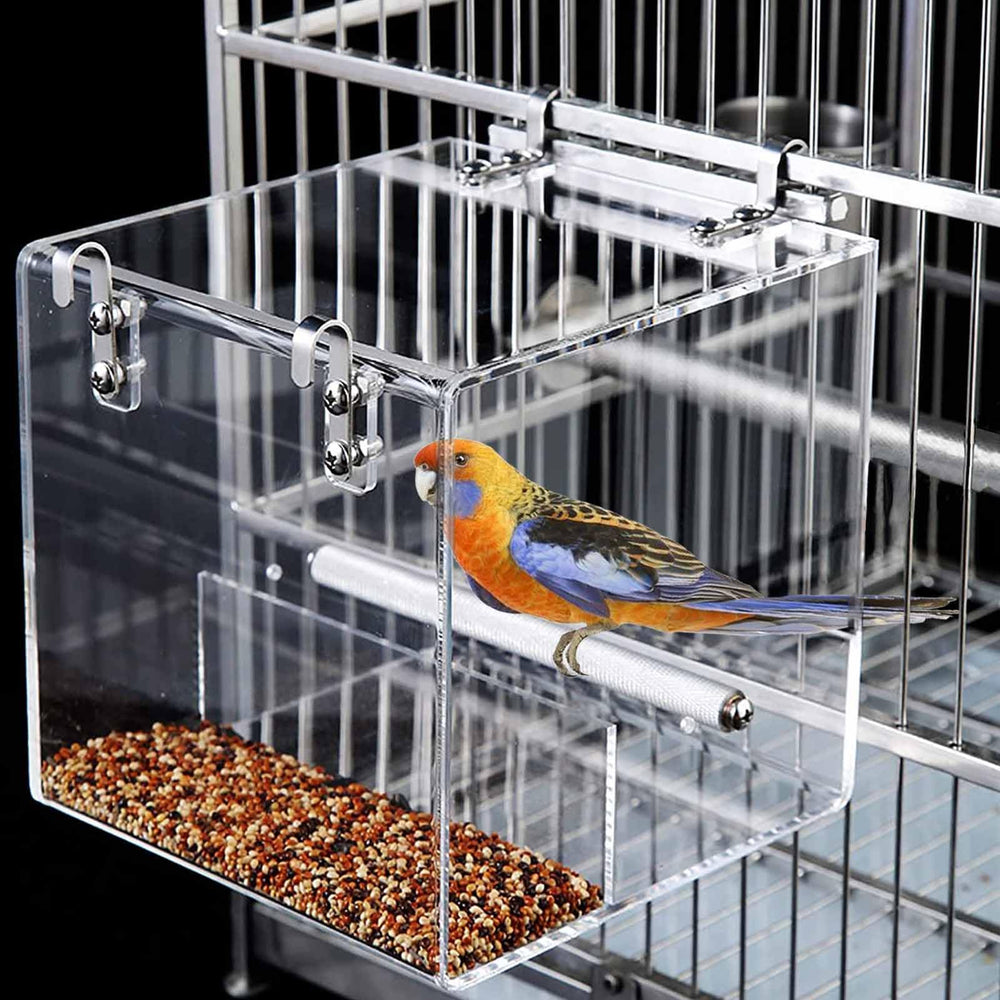 Xxmbbjy no mess bird feeder cage side view shows tidy feeding for small birds.