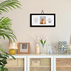 Xylitic paw-print frame mounted on wall for display