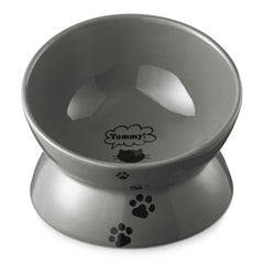 Y YHY cat bowls grey tilt-angle promotes centered food for easier eating.